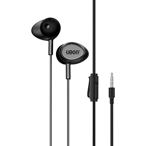 UBON Earphones Universal Perfume GPR 411 with Mic Hi-Resolution Audio Deep Bass Headphones Ergonomic Sweatproof Earbuds for All Smartphones Dynamic 10mm Driver, (Black)