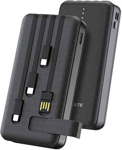 CALLMATE Portable Charger, 20000 mAH Li-Polymer Digital Display Power Bank with inbuilt 4 in 1 Cable USB Input Port (Black)